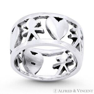 Heart & Baby Charm Wide Motherhood Eternity Band in 925 Sterlling Silver - Sz 6